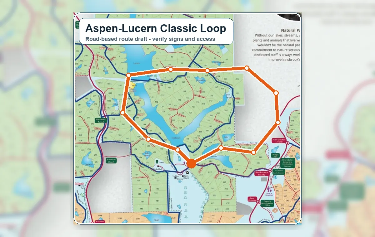 Road-based map image for the Aspen Lucern Classic Loop scenic drive.