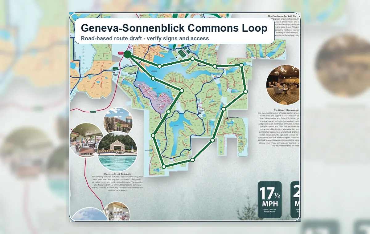 Road-based map image for the Geneva Sonnenblick Commons Loop scenic drive.