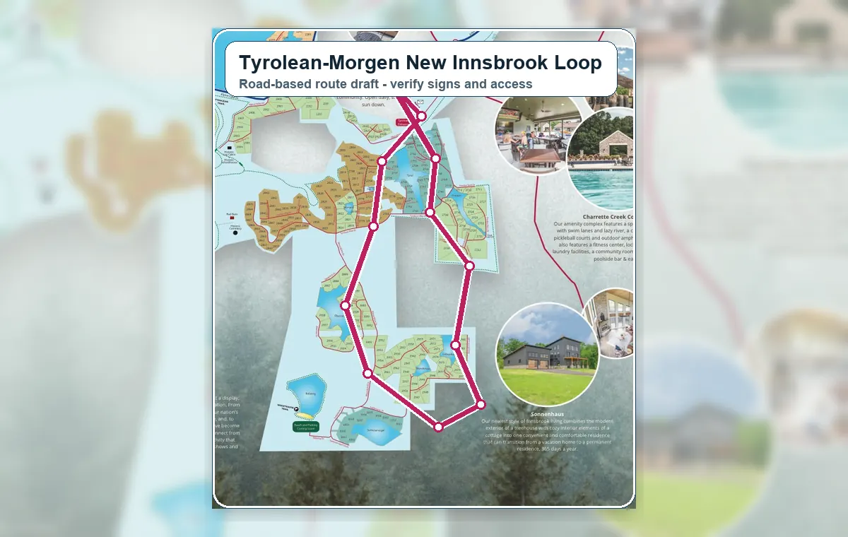 Road-based map image for the Tyrolean Morgen New Innsbrook Loop scenic drive.