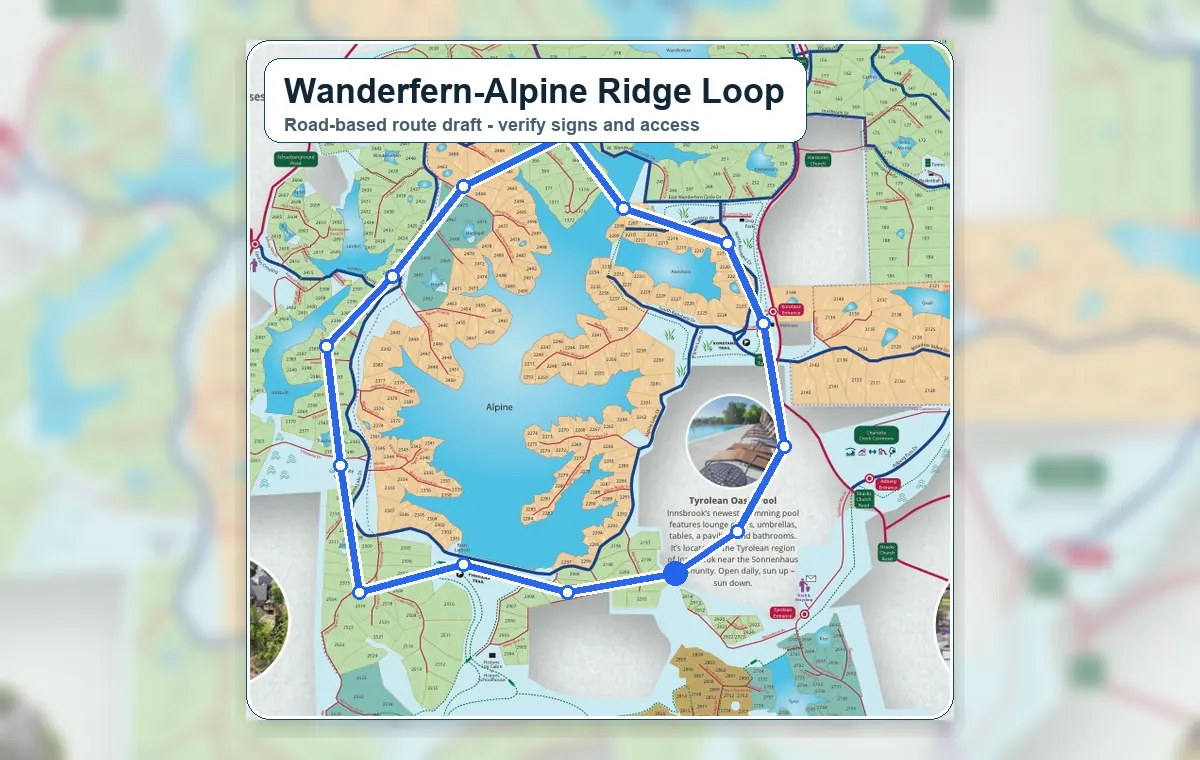 Road-based map image for the Wanderfern Alpine Ridge Loop scenic drive.