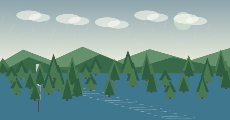 Rain gauge and wet landscape representing local Innsbrook rainfall history.