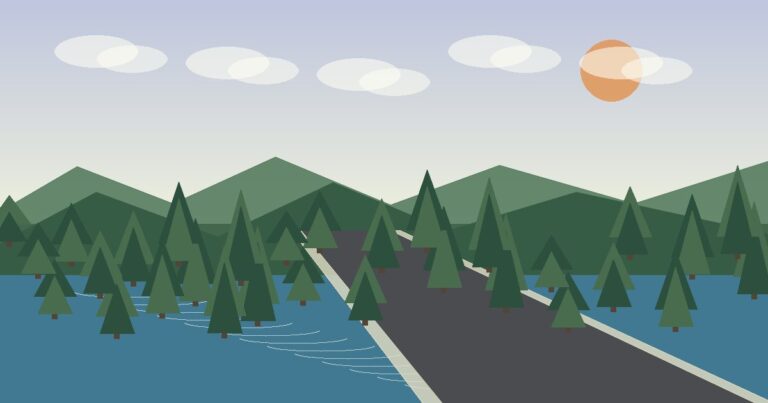 Hilly wooded road representing the Wanderfern Alpine Ridge scenic loop.